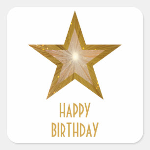 Gold Star 'Happy Birthday' square sticker white