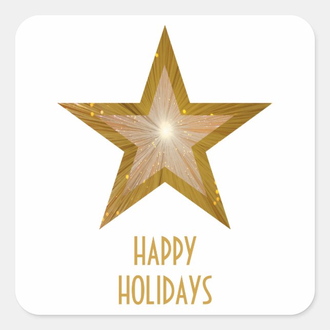 Gold Star 'Happy Holidays' square sticker white (Front)