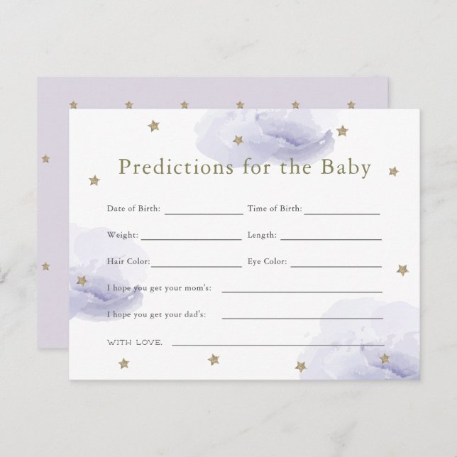 Gold Star & Lavender Cloud Baby Predictions Card (Front/Back)