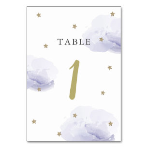 Gold Star & Lavender Cloud Table Number