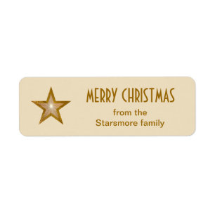 Gold Star 'Merry Christmas' label small cream Return Address Label