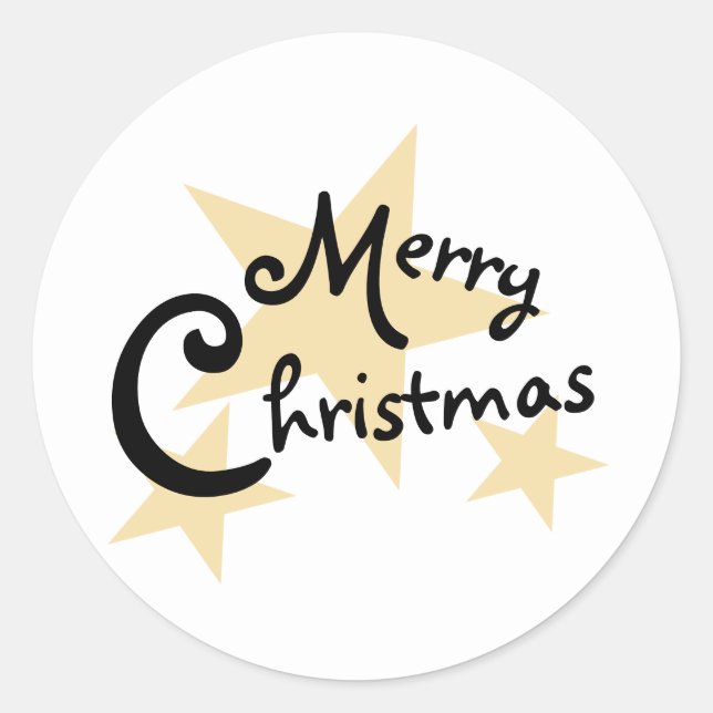 Gold Star Merry Christmas on White Sticker (Front)
