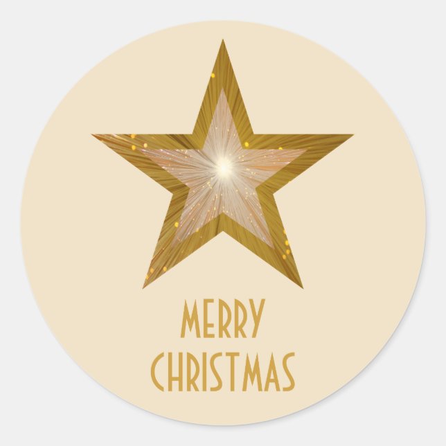 Gold Star 'Merry Christmas'' round sticker cream (Front)