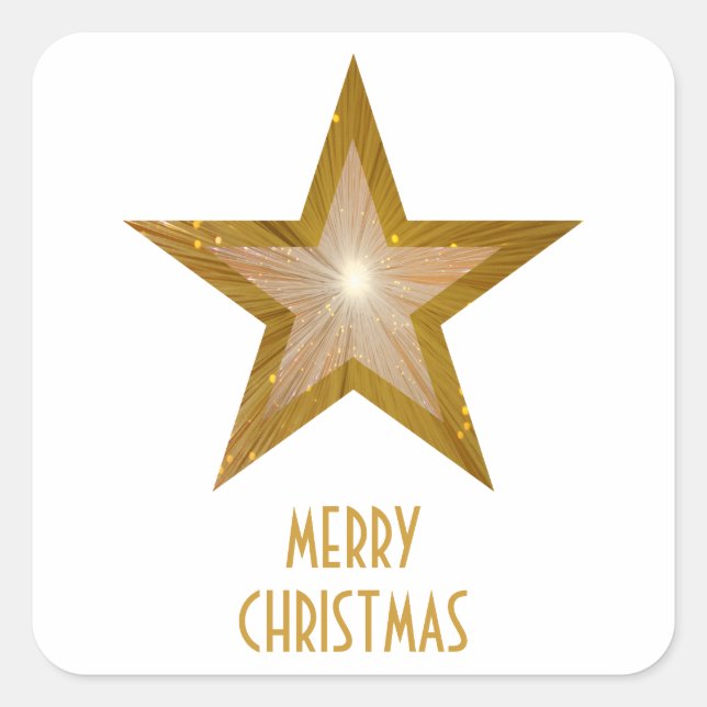 Gold Star 'Merry Christmas'' square sticker white (Front)