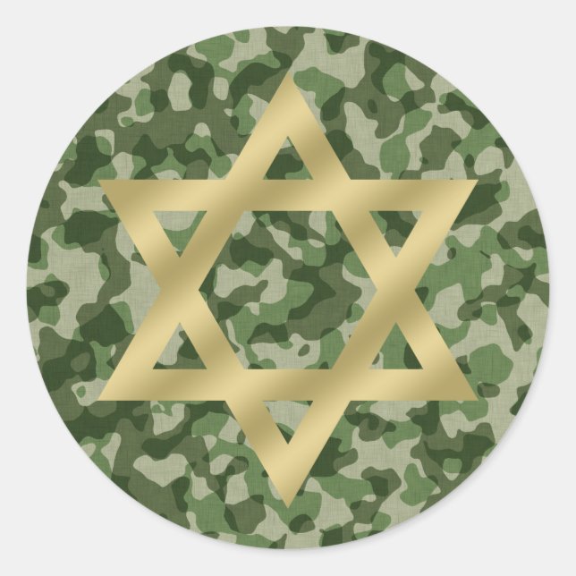 Gold Star of David Army Camouflage Classic Round Sticker (Front)