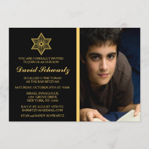 Gold Star of David Bar Mitzvah Picture Invitation