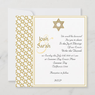 Gold Star of David Jewish wedding Invitation