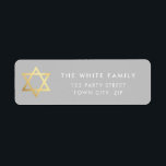GOLD STAR OF DAVID modern plain simple grey white Return Address Label<br><div class="desc">by kat massard >>> www.simplysweetpaperie.com <<< *** NOTE - THE SHINY GOLD FOIL EFFECT IS A PRINTED PICTURE Setup as a template it is easy to customise with your own text - make it yours! - - - - - - - - - - - - - - - -...</div>
