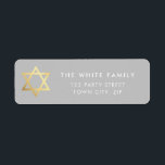 GOLD STAR OF DAVID modern plain simple grey white Return Address Label<br><div class="desc">by kat massard >>> www.simplysweetpaperie.com <<< *** NOTE - THE SHINY GOLD FOIL EFFECT IS A PRINTED PICTURE Setup as a template it is easy to customise with your own text - make it yours! - - - - - - - - - - - - - - - -...</div>