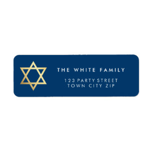GOLD STAR OF DAVID modern plain simple navy blue Return Address Label