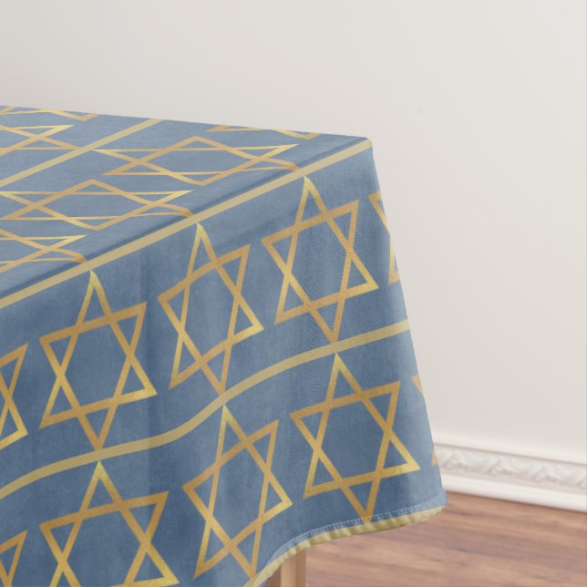 Gold Star of David Pattern on Blue Tablecloth (In Situ)