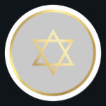 GOLD STAR OF DAVID spot circle grey Classic Round Sticker<br><div class="desc">*** NOTE - THE SHINY GOLD FOIL EFFECT IS A PRINTED PICTURE A cute little LOVE sticker that can be used for any occasion - wedding, baby shower, birth announcement, graduation, anniversary, handmade craft items or clothing for small business packaging etc... TIPS 1. To change the main colour hit the...</div>