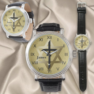 Gold Star of David With Black Cross Watch