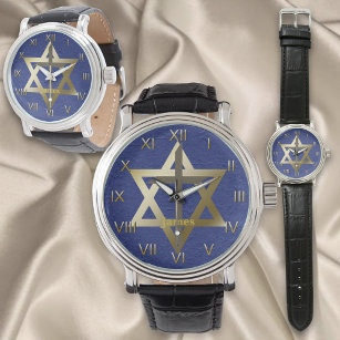 Gold Star of David With Brown Cross Watch