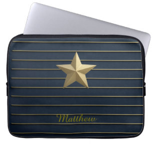 Gold Star on Navy Blue  Laptop Sleeve