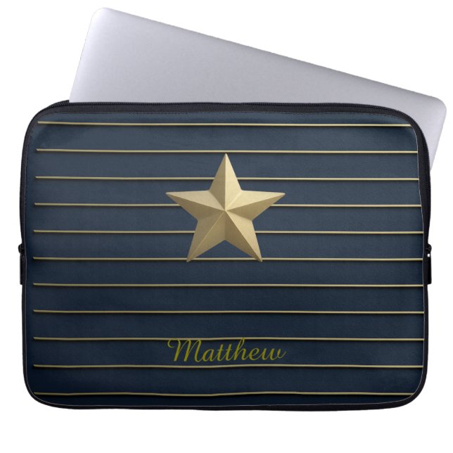 Gold Star on Navy Blue  Laptop Sleeve (Front)