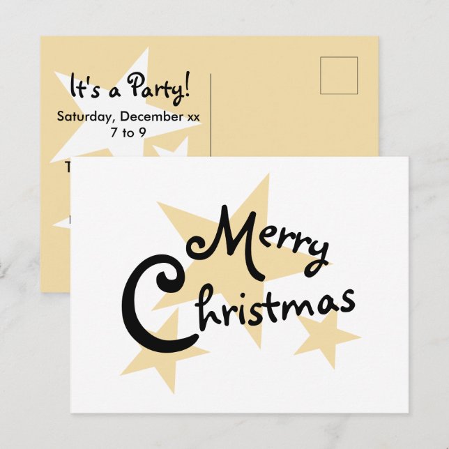 Gold Star on White Merry Christmas Invitation (Front/Back)