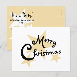 Gold Star on White Merry Christmas Invitation Postcard