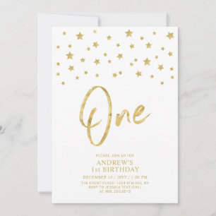 Gold Star   One 1st Birthday Party Invitation
