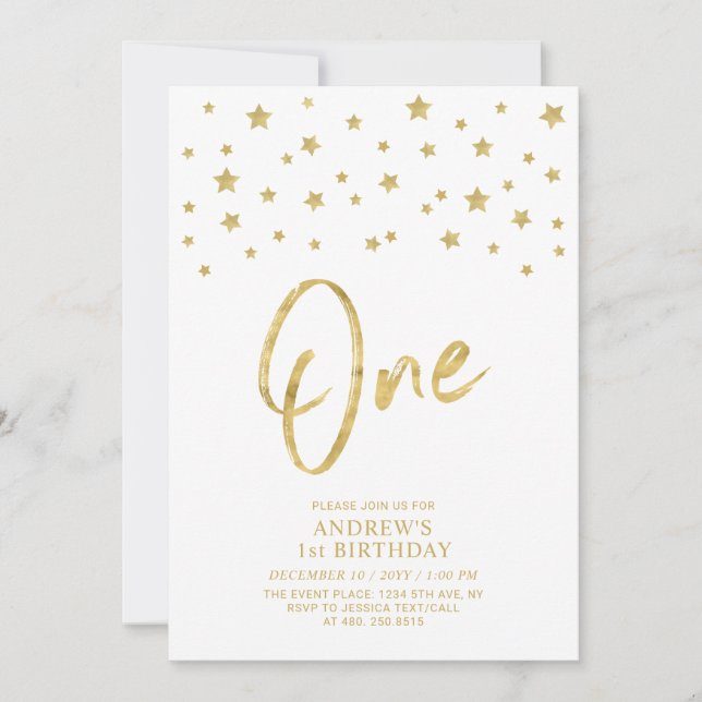 Gold Star | One 1st Birthday Party Invitation (Front)