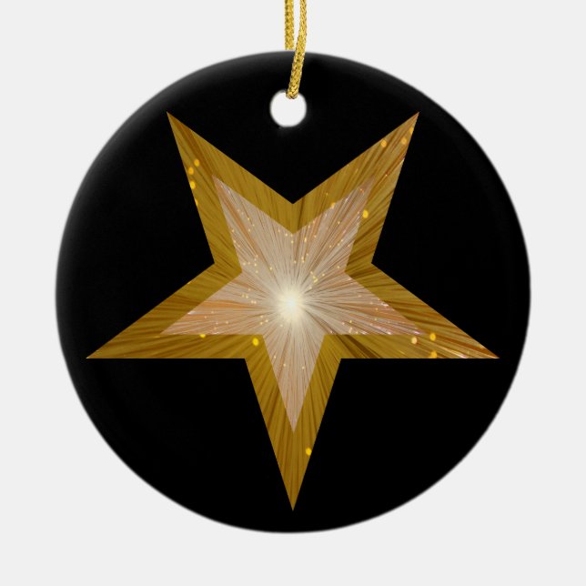 Gold Star ornament round black (Front)