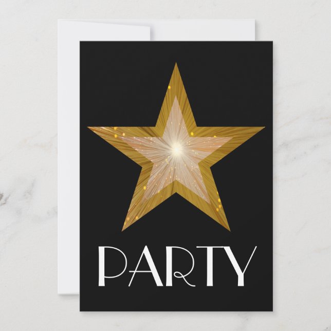 Gold Star 'Party' invitation black (Front)