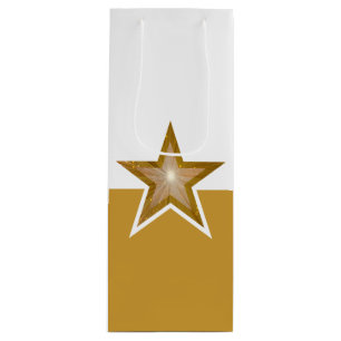 Gold Star print gold white horizontal wine Gift Bag