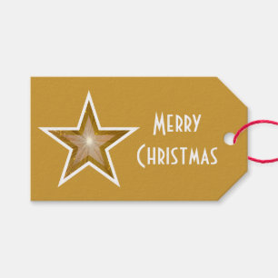 Gold Star print Merry Christmas gold back text Gift Tags