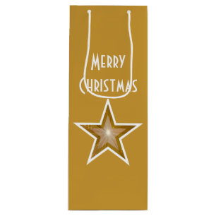 Gold Star print Merry Christmas gold wine Gift Bag
