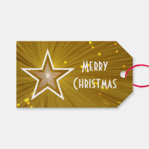 Gold Star print Merry Christmas white back text Gift Tags