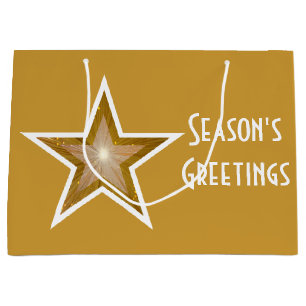 Gold Star print Season's Greetings gold large Gift Bag