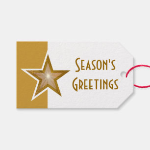 Gold Star print Season's Greetings gold white Gift Tags