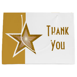 Gold Star print Thank You gold white large Gift Bag