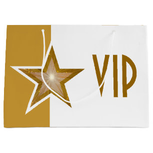 Gold Star print VIP gold white large Gift Bag