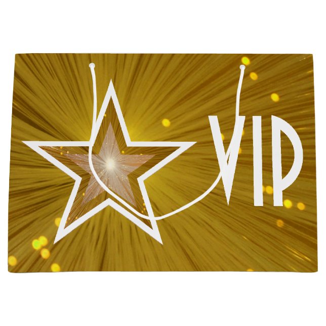 Gold Star print VIP white large Large Gift Bag (Front)