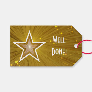 Gold Star print Well Done white text gift tags