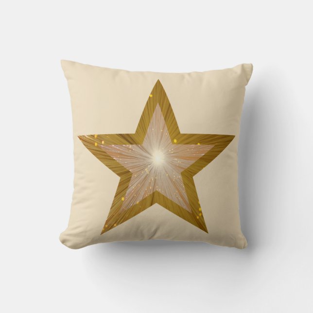 "Gold" Star printed throw pillow square cream (Front)