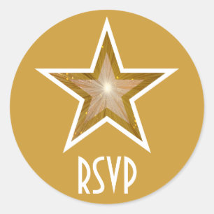 "Gold" Star RSVP round sticker yellow