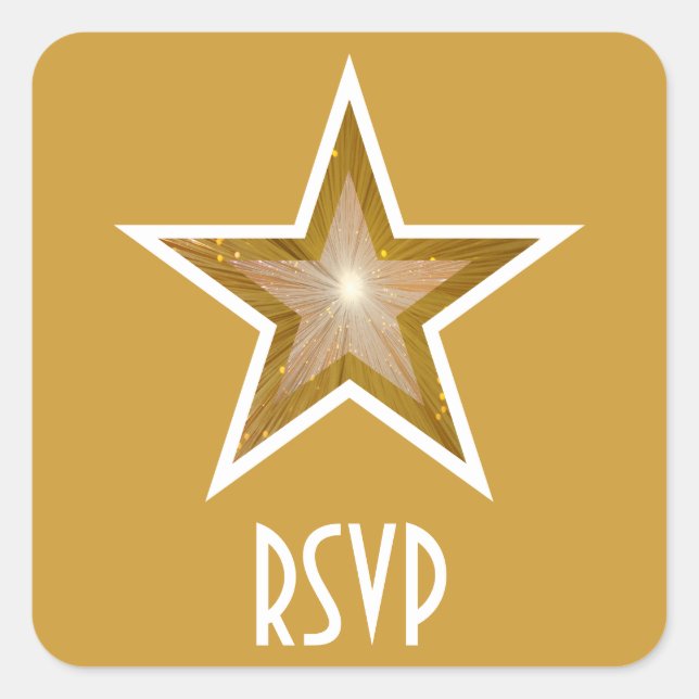 "Gold" Star RSVP square sticker yellow (Front)