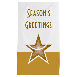 Gold Star Season's Greetings gold white small Gift Bag