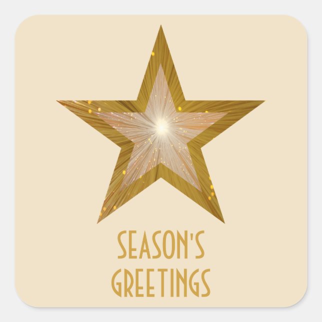 Gold Star Season's Greetings square sticker cream (Front)