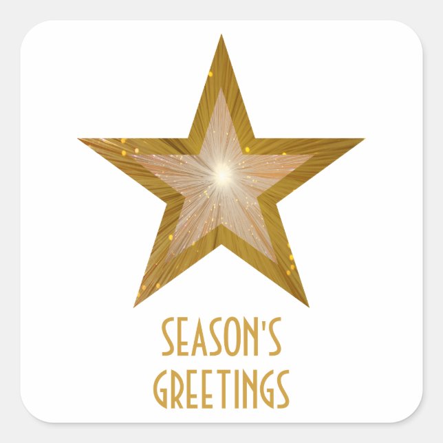 Gold Star Season's Greetings square sticker white (Front)