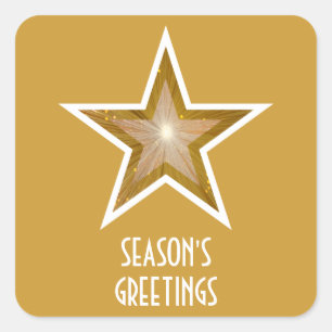 Gold Star Season's Greetings square sticker yellow