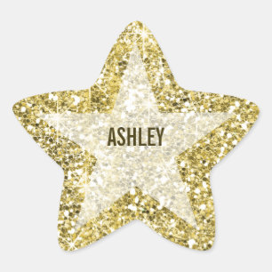 Gold Star Shape Faux Glitter Custom Name Tag