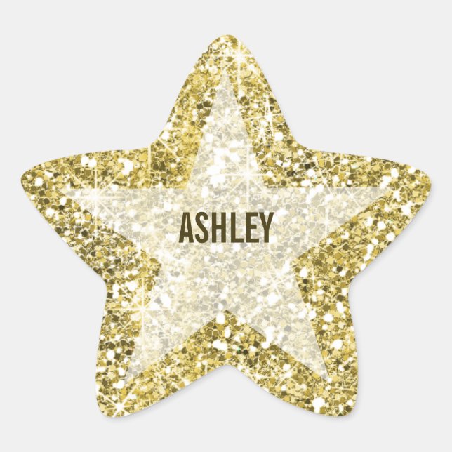 Gold Star Shape Faux Glitter Custom Name Tag (Front)