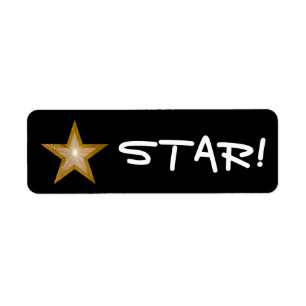 Gold Star "STAR!" label small black Return Address Label