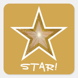"Gold" Star 'STAR!' square sticker yellow