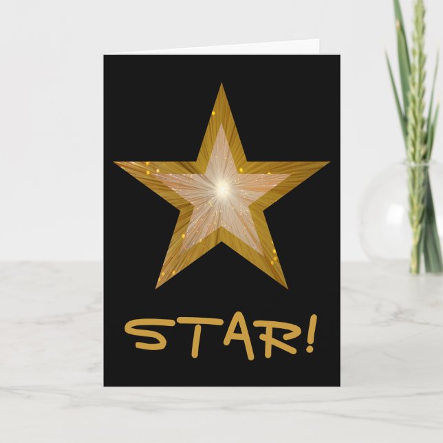 Gold Star 'STAR!' 'Thank you' card black vertical (Front)