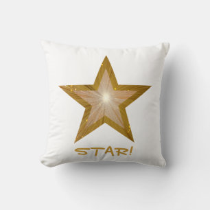 "Gold" Star 'STAR!' throw pillow square white