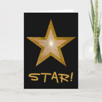 Gold Star 'STAR!' 'Well Done!' card black vertical
